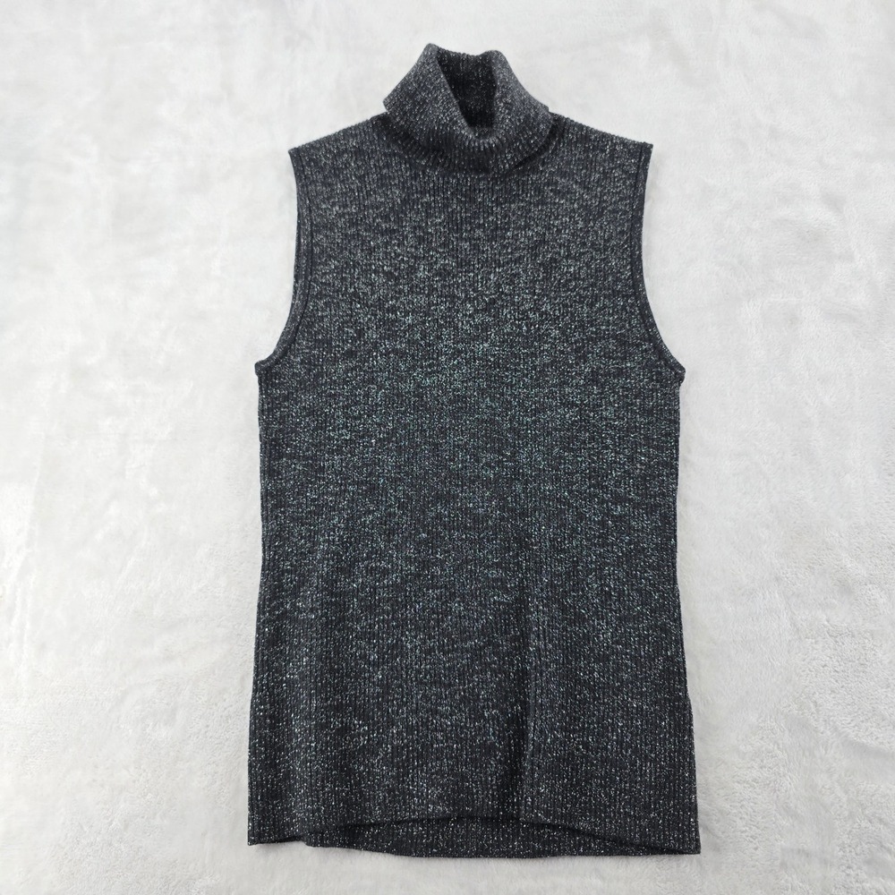Jeanne Pierre Sweater Women M Turtleneck Black Silver Metallic Sleeveless Knit